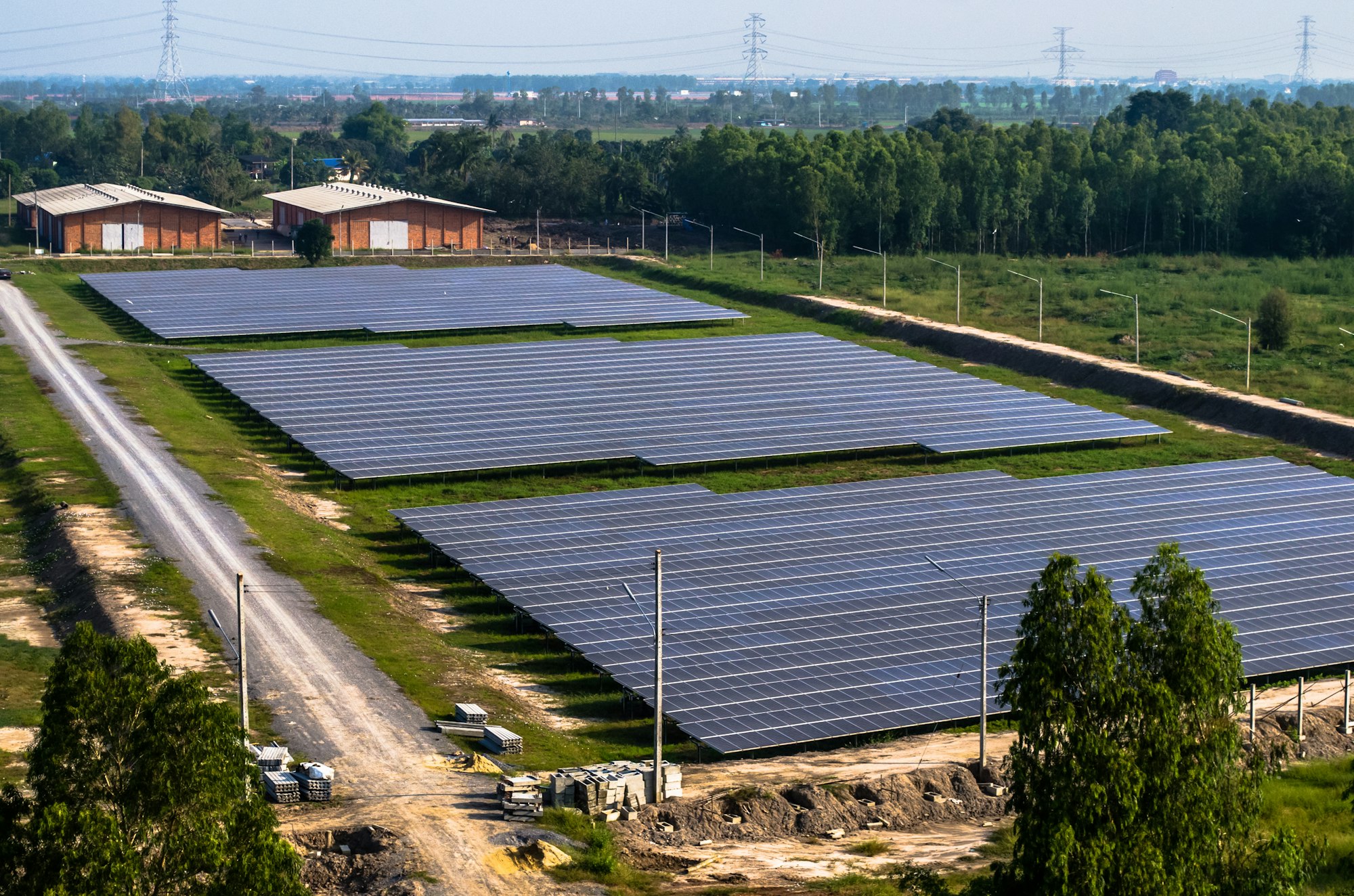 Solar farm, solar panels from the air